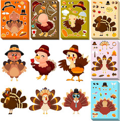 Thanksgiving Stickers for Kids, DIY Crafts Stickers for Kids, Make a Turkey Face
