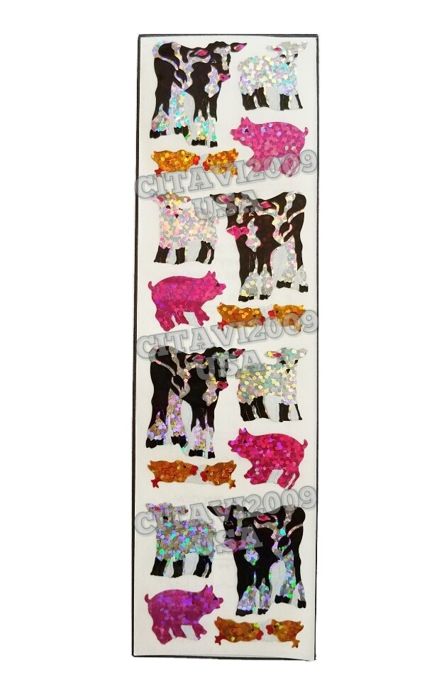 HAMBLY STUDIOS PRISMATIC STICKERS BABY FARM ANIMALS LAMB PIGLET CHICK CALF RARE