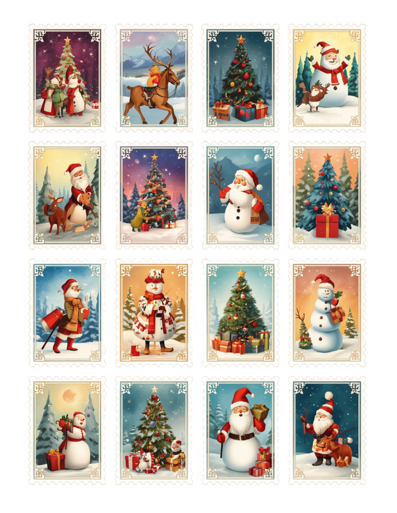 Christmas Stamps Card Toppers Junk Journal Supplies Scrapbook (002)