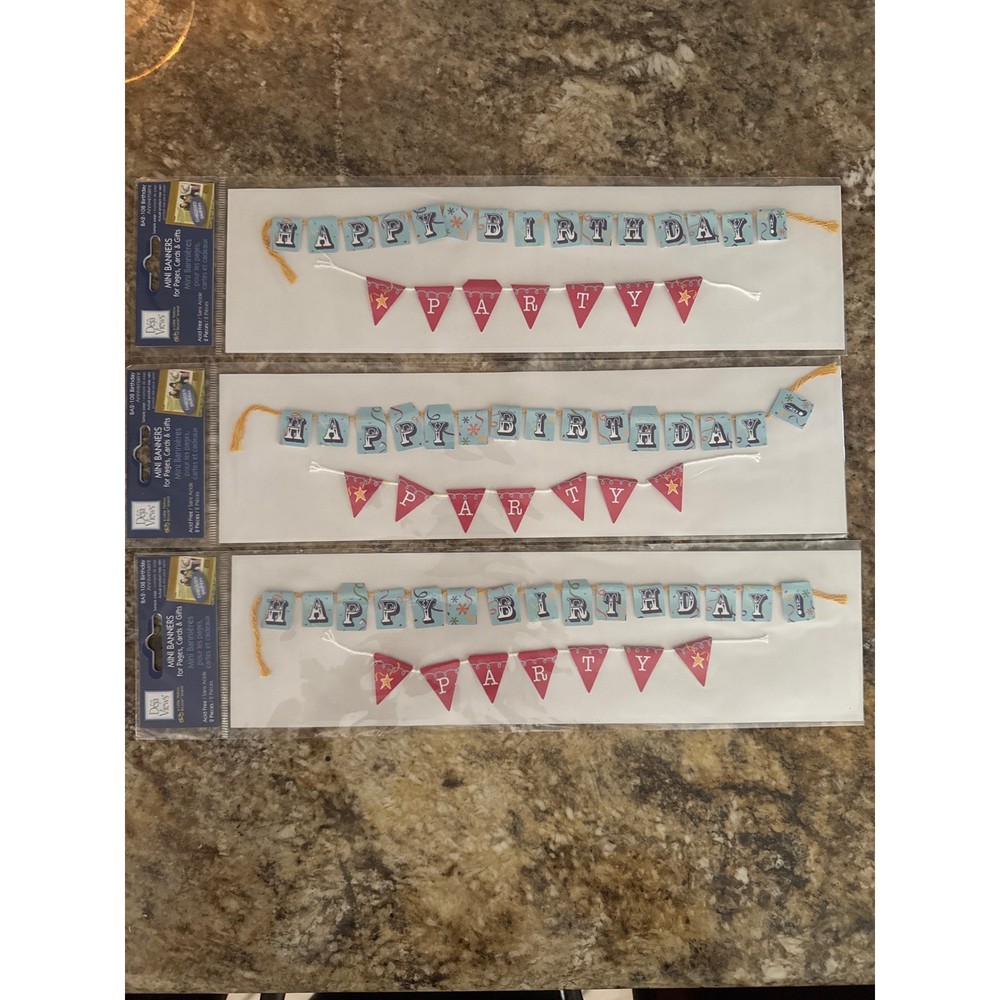 Deja Views Mini Banners Happy Birthday Party Scrapbooking Lot of 3 BA2-108 New