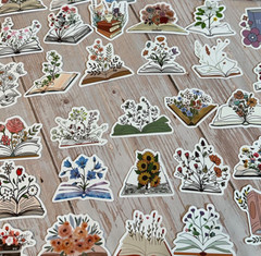BOOKS and Flowers High quality stickers Fun and Cute for laptop water bottle