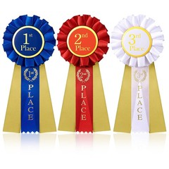 3 PCS Award Ribbons 1st 2nd 3rd Place Rosette Medal Blue Red White 6.5×3 Inch