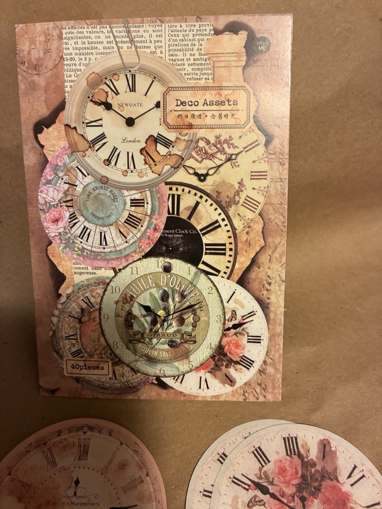 Clock Face Die Cut Shapes Vintage Style Collage Scrapbooking