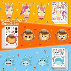 48 Sheets Make-A-Face Animal Stickers Mix and Match for Kids Party Favors Suppli