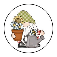 30 GNOME GARDENING ENVELOPE SEALS LABELS STICKERS 1.5″ ROUND SUNFLOWER DAISIES