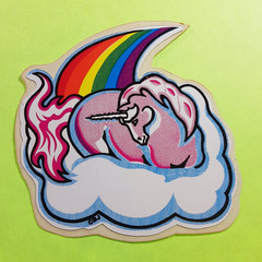 vintage 80’s Decal Specialties BJ unicorn rainbow large sticker 2.75″