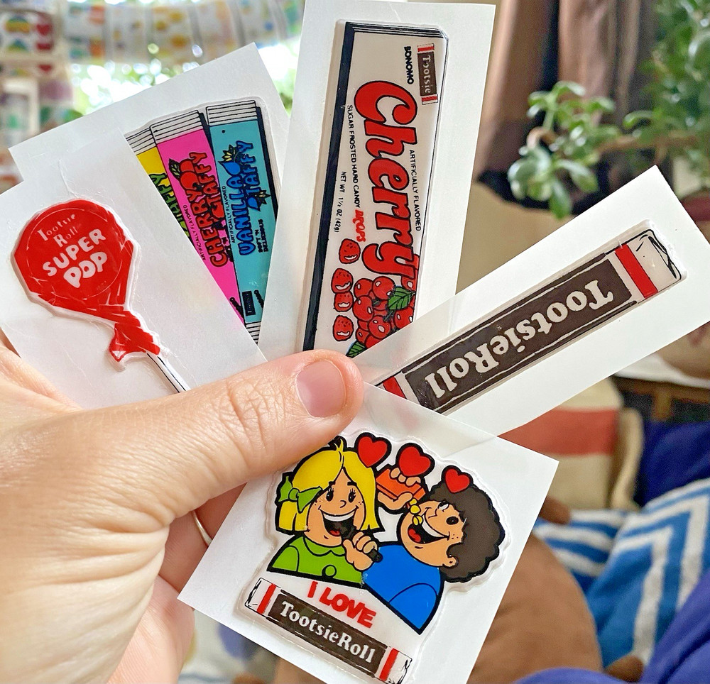 Vintage 80s Sticker Lot: Puffy Tootsie Roll Candy Stickers, Used Restored READ