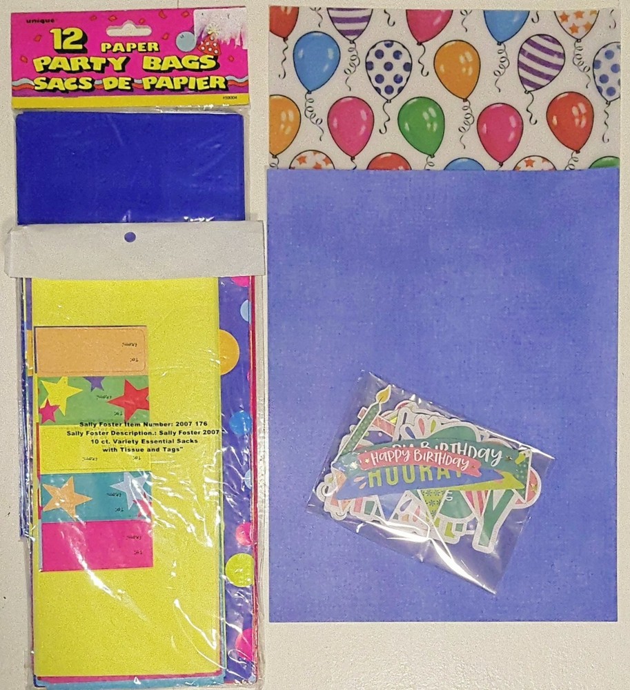Birthday Party Pack/Scrap Paper-Vellum- Die Cuts-Gift Bags Tags And Tissue/New