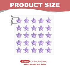 5 Sheet Star Gem Stickers 10mm, Self Adhesive Jewel Sticker Light Purple
