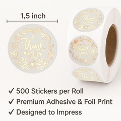 500 Pack 1.5 Inch round Thank You Stickers Roll,Premium Adhesive Labels for Smal