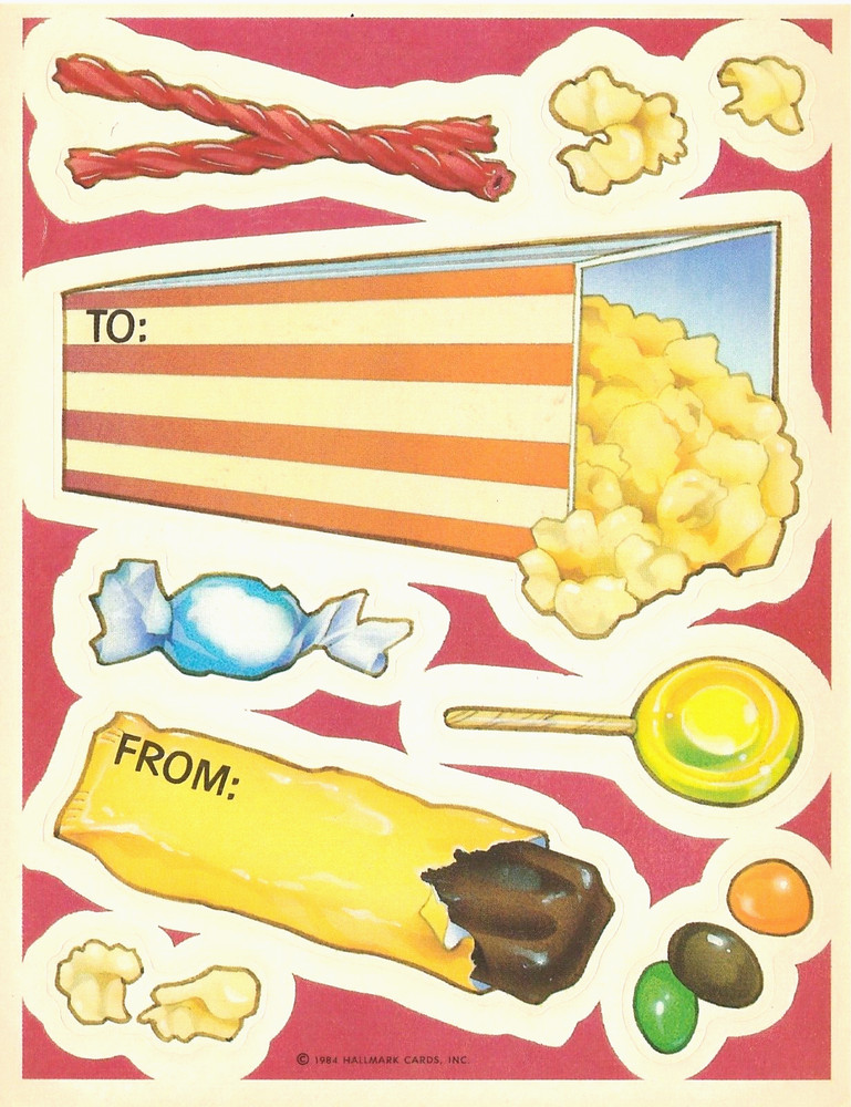 Vintage Hallmark Theater Snacks Envelope Stickers one sheet 1984 VG Cond