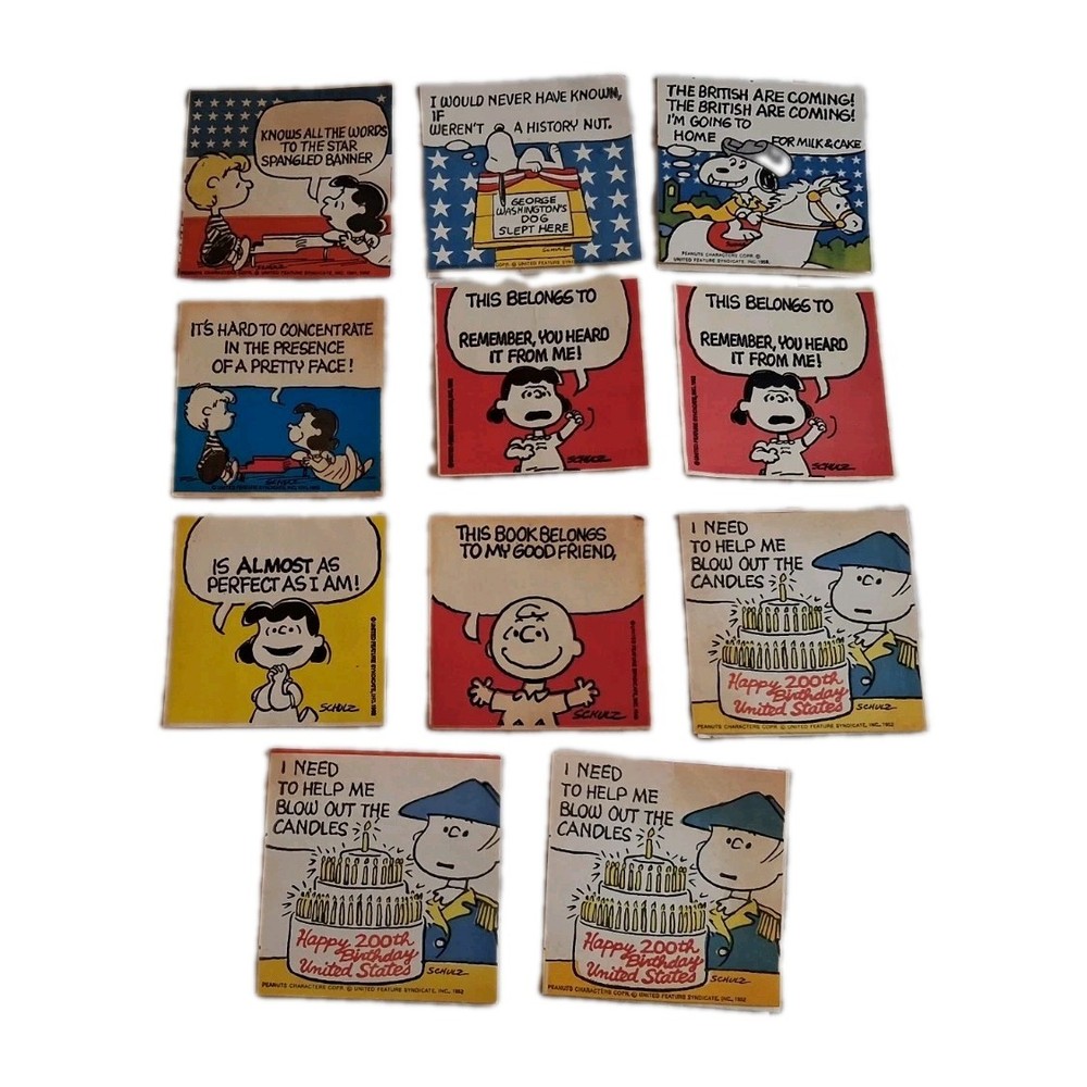 (Lot of 11) 1970’s Peanuts Snoopy, Charlie Brown, Linus, Lucy 3 x 3 Stickers NOS