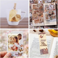 200Pcs Vintage Scrapbook Paper Sticker Kit, Nature Flowrs Scrapbooking Decals fo