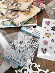 Scrap Book Album Misc Lot 3D Flower Stickers Paper Frames Card Stock Journaling