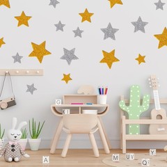 100 PCS Glitter Foam Stickers Gold Silver Foam Star Stickers Self Adhesive Glitt