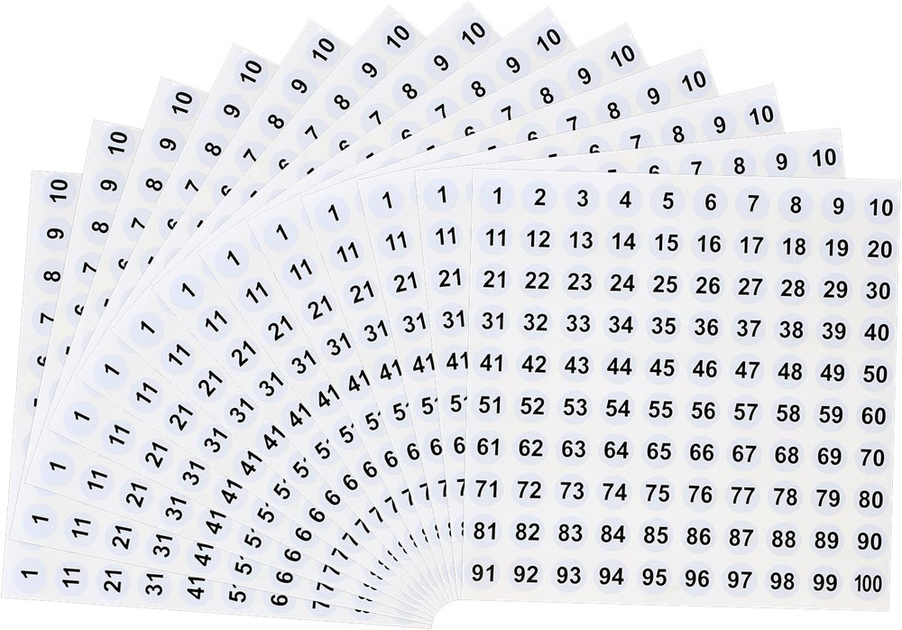 25 Sheets 1 to 100 Vinyl Consecutive Number Stickers Small round Inventory Label