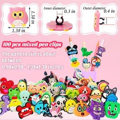 100 Pcs Pencil Topper Decoration,Mixed Style Pen Straw Clips Toppers Charms f…