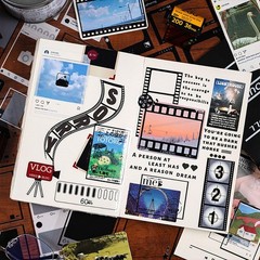 Black & White Vintage Filmstrip Scrapbook Stickers – Aesthetic