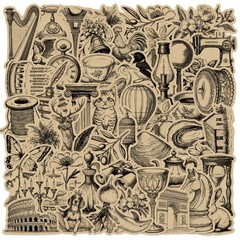 50 Sheets Industrial Vintage Stickers – Tea-Stained Doodles for Coffee Shop Deco
