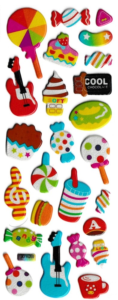 3D puffy Stickers FOOD DRINK candy jam fries ice cream cola pop milk cake coffee