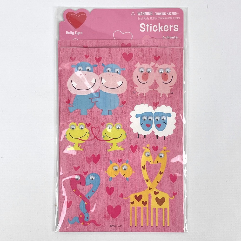 Stickety-Doo-Da Cartoon Animal Rolly Eyes Stickers 2 Sheets Valentine’s Day