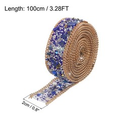 3.28FTx0.8″ Crystal Rhinestone Dark Blue Gems+Gold Chain