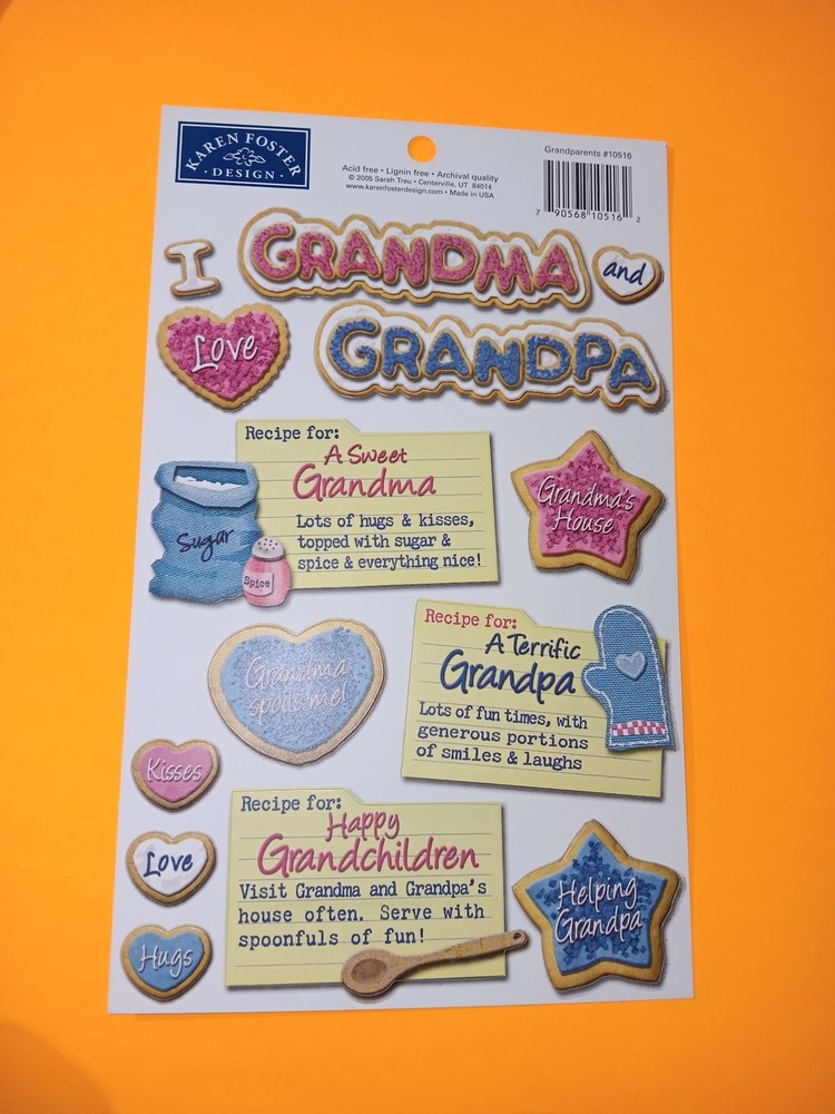 Karen Foster Design Grandma Grandpa Scrapbook Stickers Sheet Recipe Cookie