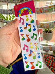 1 NIP NOS Package of Vintage 80s Pearly Rainbow Music Note Stickers (Taiwan)