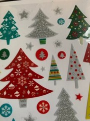 2 SHEETS – CHRISTMAS STICKER GLITTER TREES MULTI-SIZES-SHAPES 126PCS – 2 SHEETS