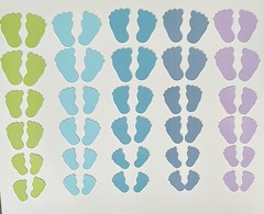 120 Baby Feet Paper Die Cuts 3 Sizes, 10 Colors, So Cute!