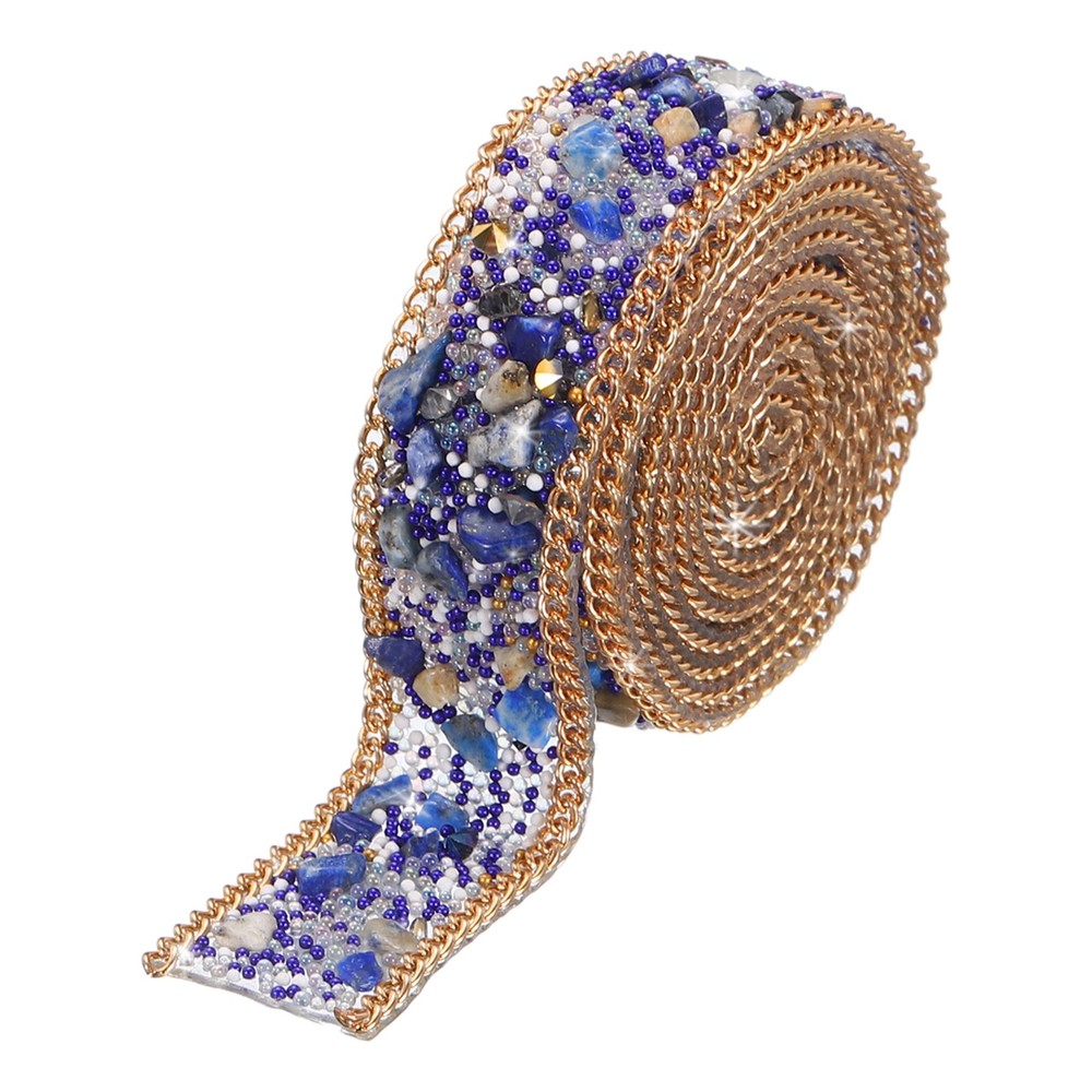 3.28FTx0.8″ Crystal Rhinestone Dark Blue Gems+Gold Chain