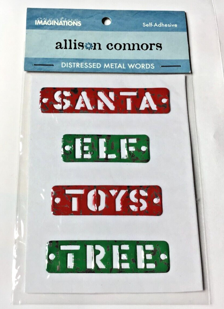 Creative Imaginations 3 X 5″ DISTRESSED METAL WORD STICKERS CHRISTMAS SANTA *