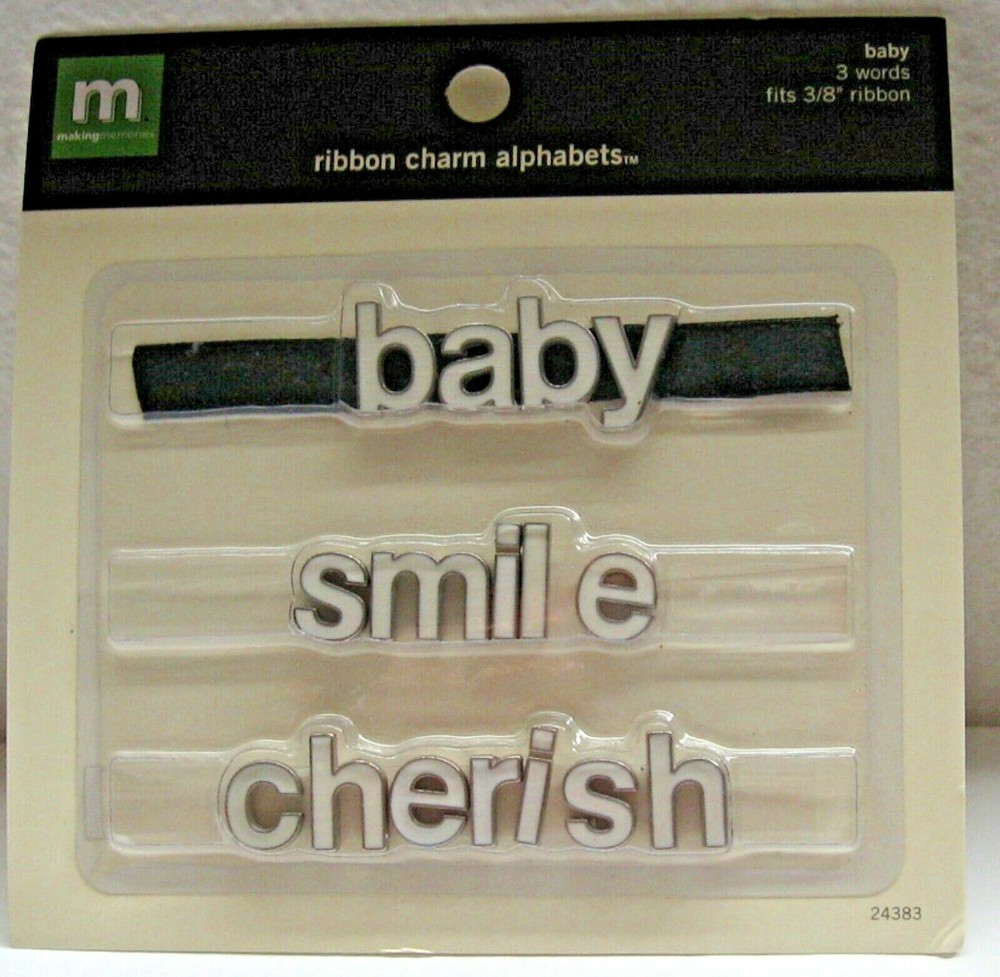 Word Charms Baby Enamel Metal 3 Words Fits 3/8″ Ribbon Making Memories New