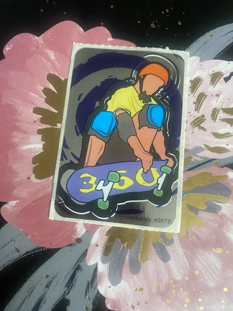 Vintage SmileMakers Foiled Skateboarder 360 Move Sticker Mod 2×4 Inches