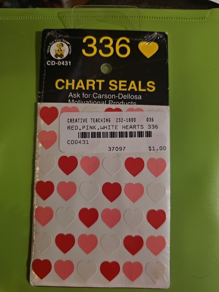 Sticker Pack Hearts Chart Seals 336 Red Pink White Hearts