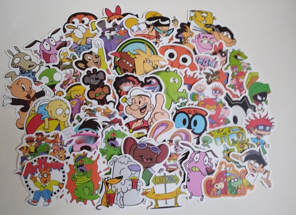 50PC. 90’s NICKELODEON/OTHER CARTOON CHARACTERS WATERPROOF VINYL STICKERS/DECALS