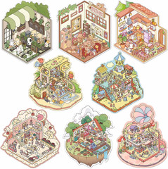 9 Sets 3D Sticker Scene, DIY 3D House Stickers for Kids and Adults