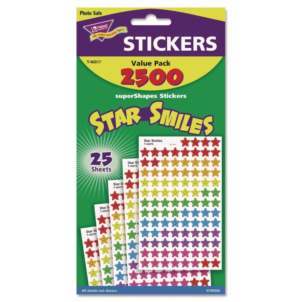 , INC. T-46917 Star Smiles superShapes Stickers Value Pack, 2500/Pack