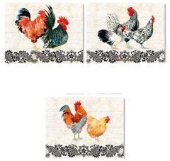 6 Beautiful 1 1/2″ x 1 1/4″ ROOSTER CHICKEN Stickers USA MADE #63 * 3 Designs