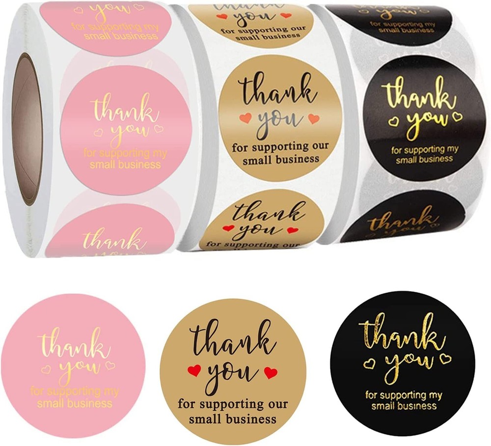 3 Rolls Small Business Thank You Stickers – 1500pcs Hot Gold Printing | 3 Style