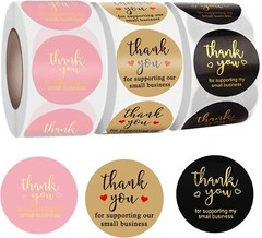 3 Rolls Small Business Thank You Stickers – 1500pcs Hot Gold Printing | 3 Style