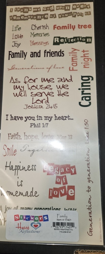 Heart Reflections stickers scrapbook cards crafts Family Bible verses