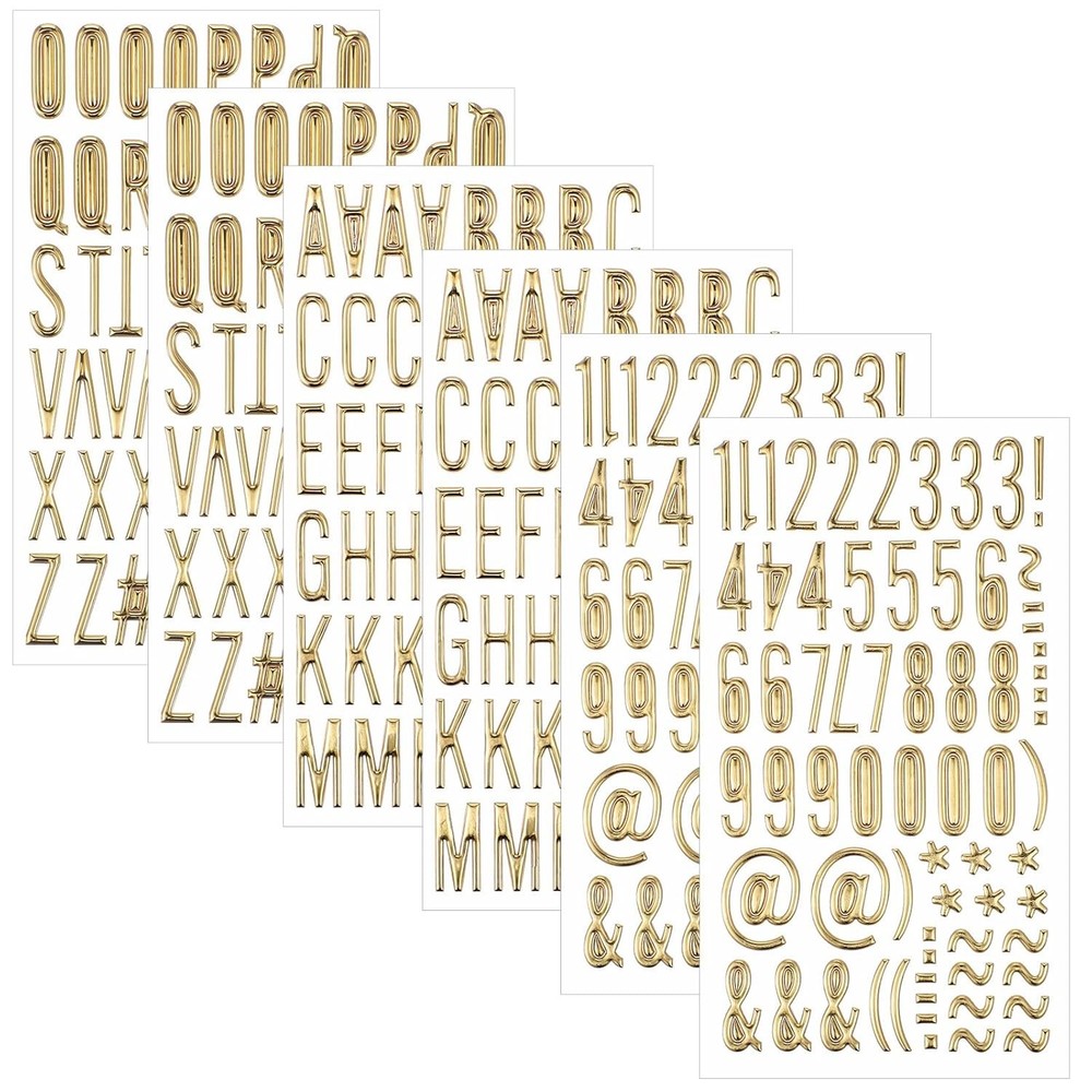 6 Sheets Gold Letter Stickers 3D Glitter Alphabet Puffy 1 Inch for Crafts