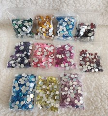 MULTI-COLORED RHINESTONES, FACETED ACRYLIC FLATBACK ROUND, Set Of 11 Packages