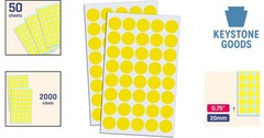 2000 Yellow 3/4″ Round Dot Labels Sticky Paper Circles for Office & Craft