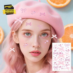 4 Sheets Bow Face Gems Stickers, Heart Rhinestones Hair Jewel, Self Adhesive Cry
