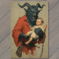 STICKER Krampus Holding Baby Creepy Dark Holiday Devilish Christmas Horror Art