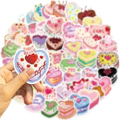 50pcs Birthday Cake Stickers Cartoon Heart Shaped Cake Stickers Kawaii Love Aest