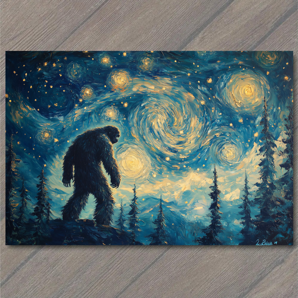 STICKER Bigfoot Under Starry Sky Majestic Night Scene Lake Forest Mountains