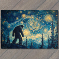 STICKER Bigfoot Under Starry Sky Majestic Night Scene Lake Forest Mountains